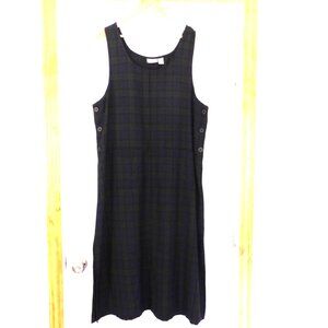 Vintage Blue‎ J Dark Academia Plaid Pinafore Jumper Dress Medium 90s Y2K Overall